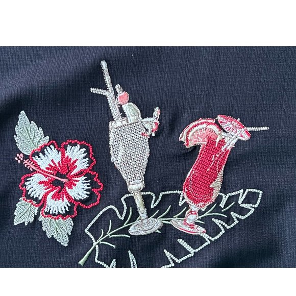 KEEBLER BAY Hawaiian black. shirt in size XL palm trees tropical  drinks Woodie - Picture 10 of 12